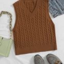 V Neck Cable Knit Sweater Vest