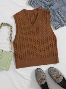 V Neck Cable Knit Sweater Vest