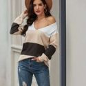 V Neck Colorblock Sweater