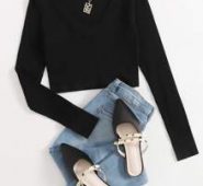 V Neck Ribbed Crop Top