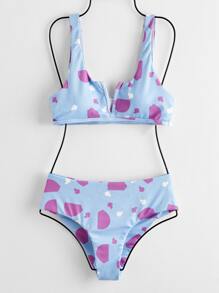 V Wired Allover Print Bikini Swimsuit