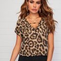 V-cut Front Batwing Sleeve Leopard Top