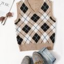 V-neck Argyle Pattern Sweater Vest