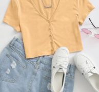 V-neck Button Front Tee