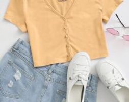 V-neck Button Front Tee