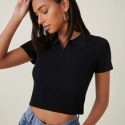 V-neck Collared Knit Top