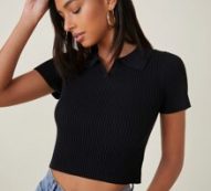 V-neck Collared Knit Top