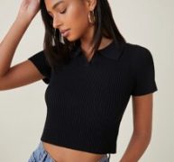 V-neck Collared Knit Top