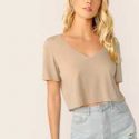 V-neck Crop Solid Tee