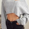 V-neck Drop Shoulder Rib-knit Crop Tee