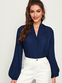 V-neck Lantern Sleeve Wrap Top