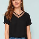 V-neck Mesh Insert Blouse