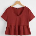 V-neck Solid Peplum Top