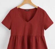 V-neck Solid Peplum Top
