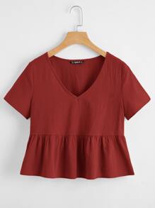 V-neck Solid Peplum Top