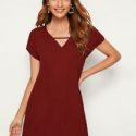 V-neck Solid Tunic Dress