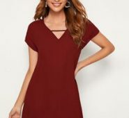 V-neck Solid Tunic Dress