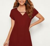 V-neck Solid Tunic Dress