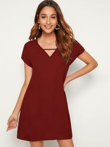 V-neck Solid Tunic Dress