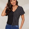 V-neck Striped Panel Top