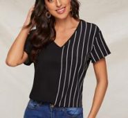 V-neck Striped Panel Top