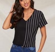 V-neck Striped Panel Top