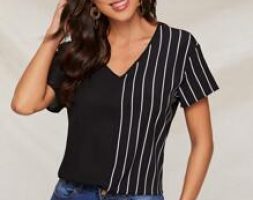 V-neck Striped Panel Top