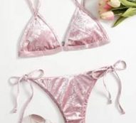 Velvet Solid Triangle Tie Side Bikini Swimsuit