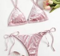 Velvet Solid Triangle Tie Side Bikini Swimsuit