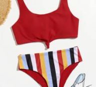 Vertical Striped Knot Bikini Swimsuit