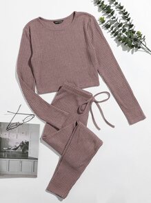 Waffle Knit Top & Leggings Set