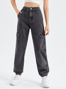 Washed Flap Pocket Jeans