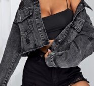 Washed Frayed Hem Ripped Denim Jacket