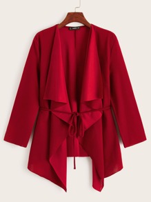 Waterfall Collar Asymmetrical Hem Belted Coat