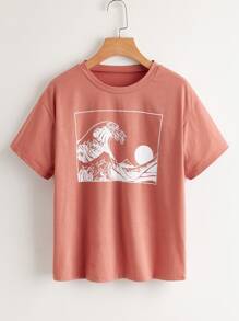 Wave Graphic Drop Shoulder Tee