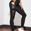 Wide Band Waist Contrast Mesh Sports Leggings