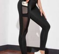 Wide Band Waist Contrast Mesh Sports Leggings