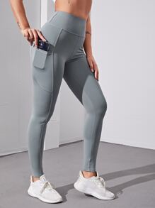 Wide Band Waist Sports Leggings With Phone Pocket