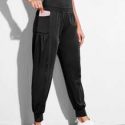 Wide Band Waist Sports Pants With Phone Pocket