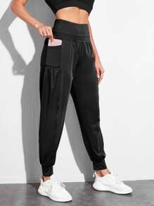 Wide Band Waist Sports Pants With Phone Pocket