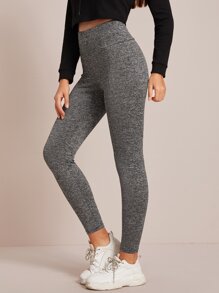 Wide Waistband Solid Leggings