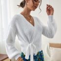 Wrap Knot Bishop Sleeve Cardigan