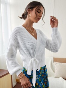 Wrap Knot Bishop Sleeve Cardigan