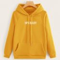 Yellow Raglan Sleeve Slogan Graphic Hoodie