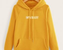 Yellow Raglan Sleeve Slogan Graphic Hoodie
