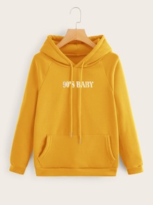 Yellow Raglan Sleeve Slogan Graphic Hoodie