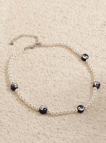 Yin & Yang Decor Faux Pearl Beaded Necklace