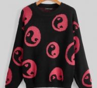 Yin & Yang Pattern Drop Shoulder Sweater