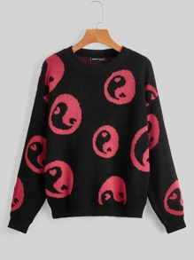 Yin & Yang Pattern Drop Shoulder Sweater