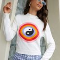 Yin and Yang Pattern Mock Neck Sweater